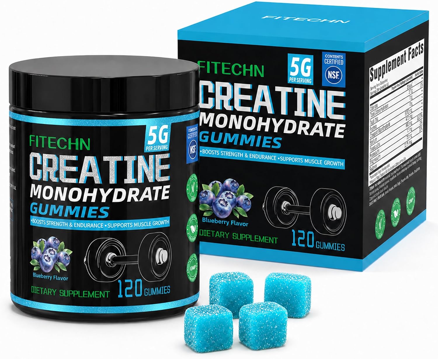 FITECHN Creatine Monohydrate Gummies, 120 gummies